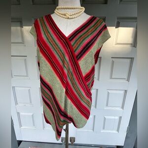 Ralph Lauren Southwestern Print Linen Sleeveless Striped V-Neck Sweater Top